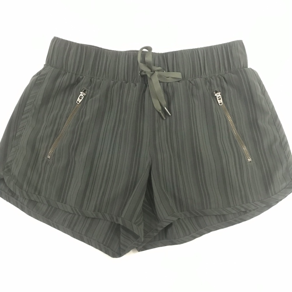 ATHLETA Sway Running Striped Shorts Olive Green